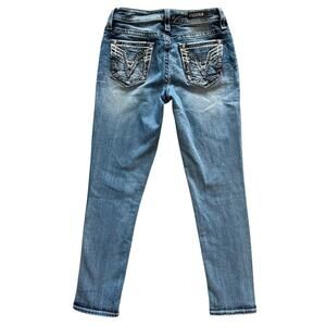 Vigoss Jeans Womens Sz 2‎ Blue Capri Embroidered pockets Skinny Boho Low Rise